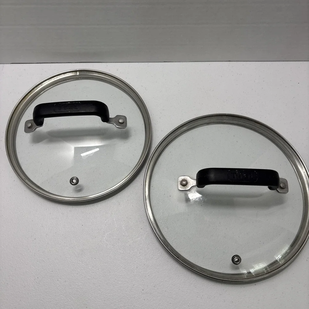 T-Fal Lot Of 2 Tempered Glass Lids /w Handles & Steam Vents 7